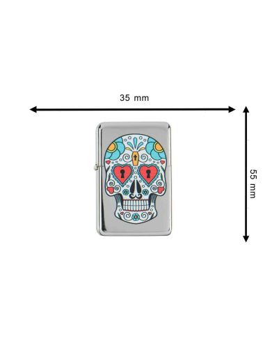 Briquet Essence à Clapet Rechargeable / Motif Crâne Mexicain (Calavera) / 6 Modèles Différents