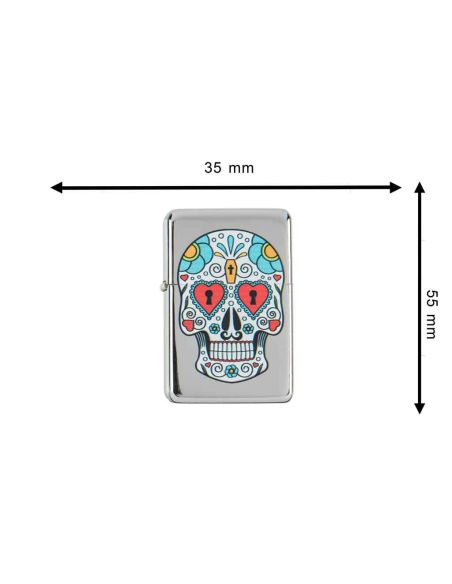 Briquet Essence à Clapet Rechargeable / Motif Crâne Mexicain (Calavera) / 6 Modèles Différents