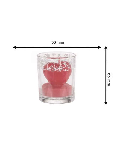 Bougie en Forme de CÅ“ur dans Verre / 3 Couleurs au choix : Rouge-Rose-Blanc / Dimensions : 6,5x5 cm