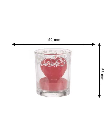 Bougie en Forme de CÅ“ur dans Verre / 3 Couleurs au choix : Rouge-Rose-Blanc / Dimensions : 6,5x5 cm
