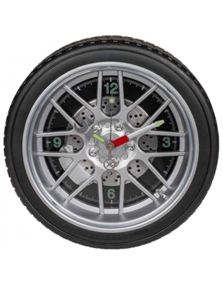 Horloge, Pneu avec 16 LED, D: env. 35 cm, en plastique, pour 4 pile mignon (AA) fonctionne également avec adaptateur, dans embal