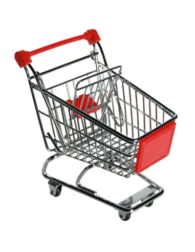 Objet de Bureau / Mini Chariot de Supermarché Rouge / Pot à Crayons en Métal