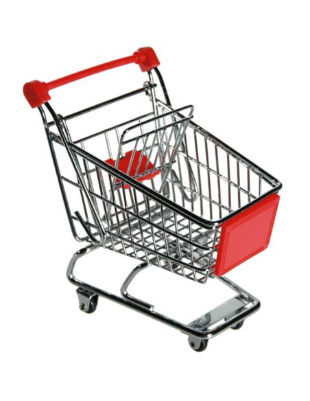 Objet de Bureau / Mini Chariot de Supermarché Rouge / Pot à Crayons en Métal