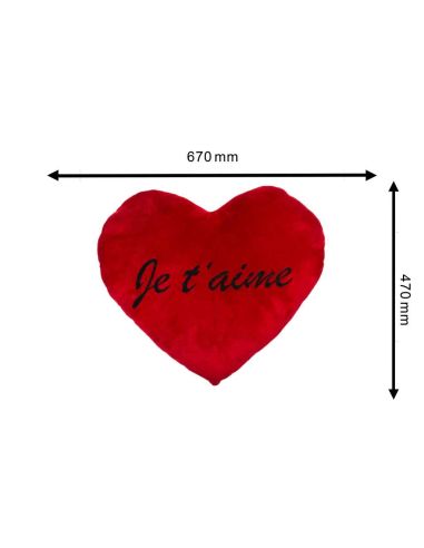 Coussin Cœur Rouge Brodé "Je t'aime" XL - Dimensions : 67 x 47 cm