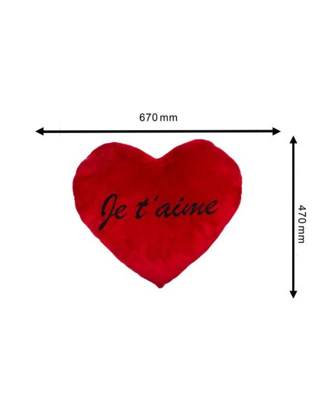 Coussin Cœur Rouge Brodé "Je t'aime" XL - Dimensions : 67 x 47 cm