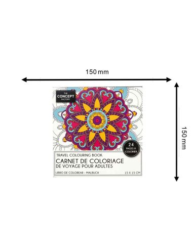 Mandalas / Carnet de Coloriage de Voyage pour Adultes / 24 Pages / Dimensions : 15 x15 cm
