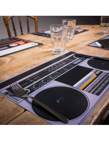 4 Sets de Table Vintage / Thème Télé-Sono Années 70-80 / Dimensions : 43,5 x 28,5 cm