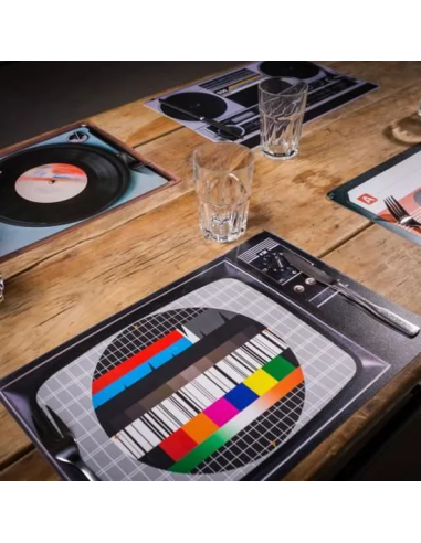 4 Sets de Table Vintage / Thème Télé-Sono Années 70-80 / Dimensions : 43,5 x 28,5 cm