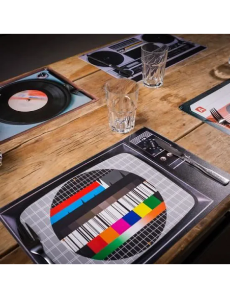 4 Sets de Table Vintage / Thème Télé-Sono Années 70-80 / Dimensions : 43,5 x 28,5 cm