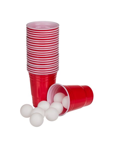 Jeu à boire, Beer Pong, avec 15 boules & 22 gobelets, pour env. 550 ml, dans sachet poly avec headercard