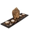 Objet de Décoration / Assiette Rectangulaire en Bois avec 4 Bougies, Pierres et Tête de Bouddha