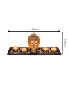 Objet de Décoration / Assiette Rectangulaire en Bois avec 4 Bougies, Pierres et Tête de Bouddha