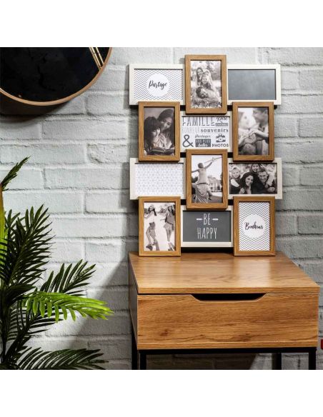Cadre Photo Multiple Pêle-mêle  12 Vues en Bois / Dimensions : 44 x 58 x 3 cm