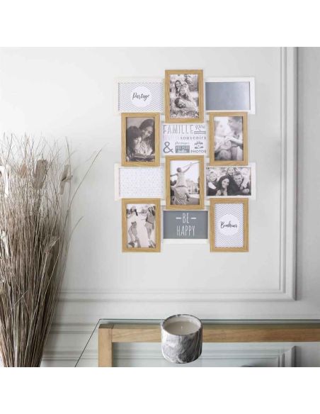 Cadre Photo Multiple Pêle-mêle  12 Vues en Bois / Dimensions : 44 x 58 x 3 cm