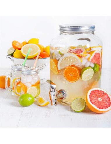 Distributeur de Boissons / Fontaine à Boisson de 4 Litres en Verre avec Couvercle et Robinet Verseur