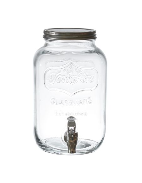 Distributeur de Boissons / Fontaine à Boisson de 4 Litres en Verre avec Couvercle et Robinet Verseur