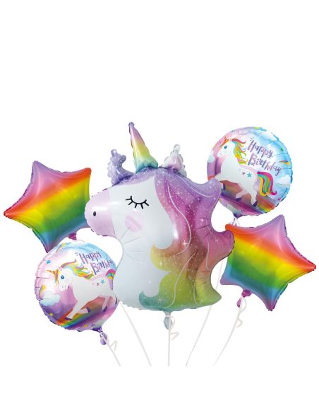 Lot De 4 Ballons Aluminium Licorne Multicolore / Dimensions : 52 cm et 35 cm