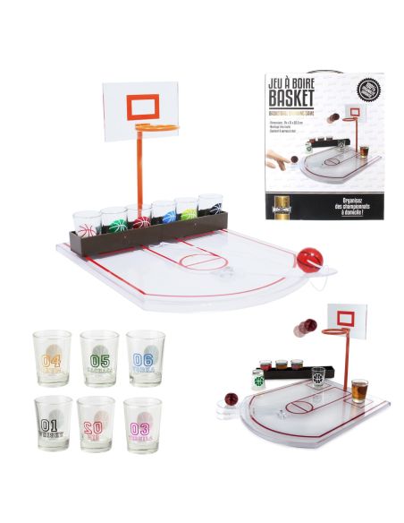 Jeu à Boire "basket" - Contient 6 Verres à Shot - Dimensions : 24 x 31 x 22,5 cm