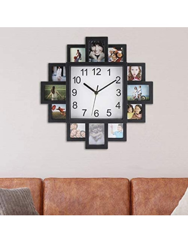 Horloge Murale avec Pêle-Mêle 12 Cadres Photos  / Dimensions: 37,5 x 39 cm