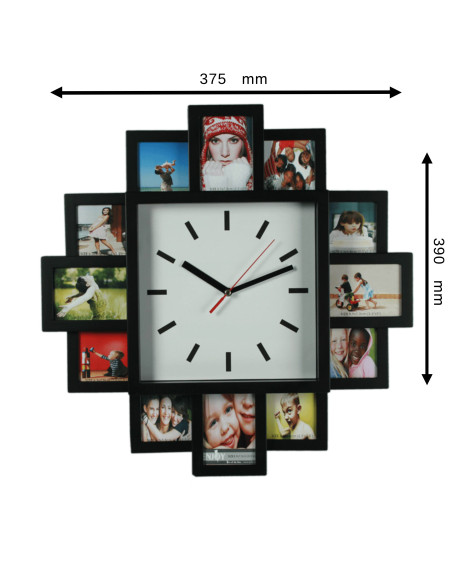 Horloge Murale avec Pêle-Mêle 12 Cadres Photos  / Dimensions: 37,5 x 39 cm