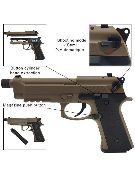 Réplique airsoft M9 Mosfet Électrique Désert (Cyma)