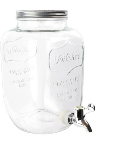 Distributeur de Boissons / Fontaine à Boisson de 4 Litres en Verre avec Couvercle et Robinet Verseur