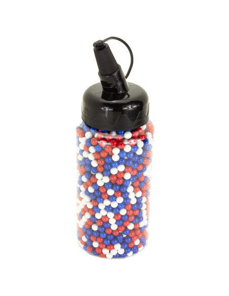 Bouteille de 2000 billes 0,20 gr. airsoft Bleu/Blanc/Rouge (Cybergun)