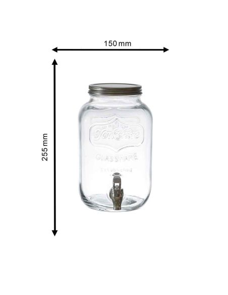 Distributeur de Boissons / Fontaine à Boisson de 4 Litres en Verre avec Couvercle et Robinet Verseur
