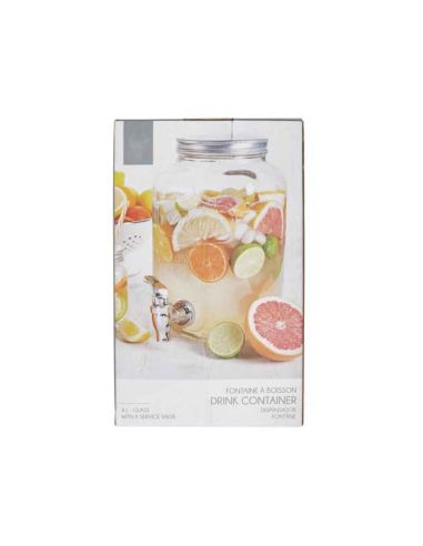 Distributeur de Boissons / Fontaine à Boisson de 4 Litres en Verre avec Couvercle et Robinet Verseur