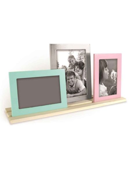 Cadre Photo Multiple Pêle-mêle  3 Vues en Bois sur Support Modulable / Dimensions : 44 x 18 cm