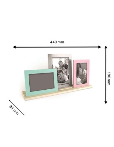 Cadre Photo Multiple Pêle-mêle  3 Vues en Bois sur Support Modulable / Dimensions : 44 x 18 cm