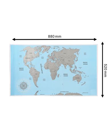 Poster à Gratter / Mappemonde / Dimensions : 88 x 52 cm