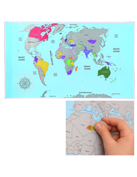 Poster à Gratter / Mappemonde / Dimensions : 88 x 52 cm