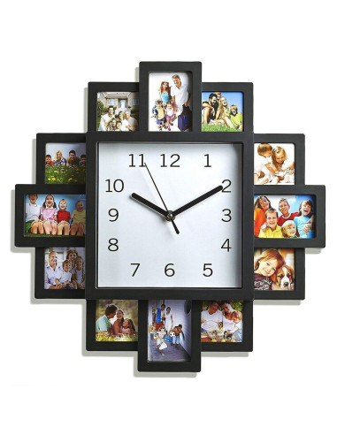 Horloge Murale avec Pêle-Mêle 12 Cadres Photos  / Dimensions: 37,5 x 39 cm