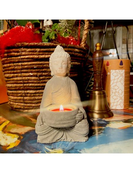 Objet de Décoration / Bougeoir Bouddha pour Bougie Chauffe-Plat / Dimensions : 15,5 x 8 x 9 cm
