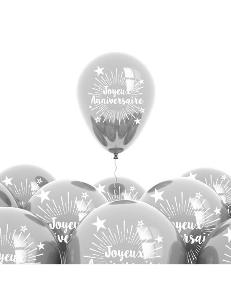 Pack de 6 Ballons "Joyeux Anniversaire" Argenté / Dimensions : 30 x 30 cm