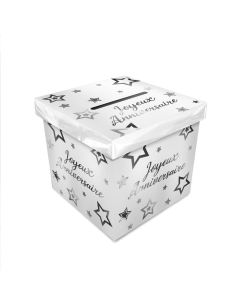 Accessoire Anniversaire / Urne Pliable Anniversaire Party Chic Blanc et Argenté / Dimensions : 20 x 20 x 20 cm