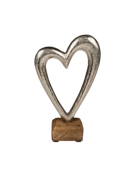 Coeur en Métal sur Socle en Bois / Dimensions : 17 x 11 x 5,5 cm