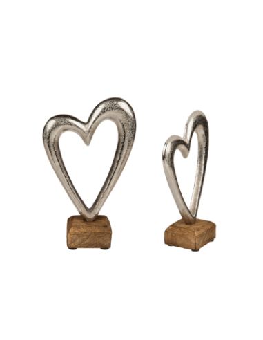Coeur en Métal sur Socle en Bois / Dimensions : 17 x 11 x 5,5 cm