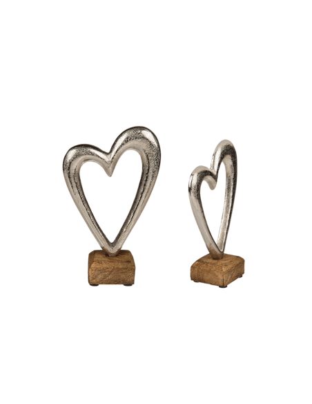 Coeur en Métal sur Socle en Bois / Dimensions : 17 x 11 x 5,5 cm