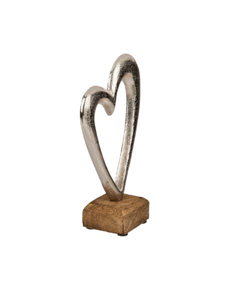 Coeur en Métal sur Socle en Bois / Dimensions : 17 x 11 x 5,5 cm