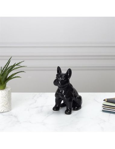 Statue mini Bulldog en Céramique Noire - Hauteur: 9 cm