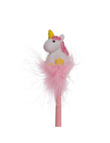 Stylo à Bille Fantaisie Licorne Lumineux avec Pompon / Encre Bleue