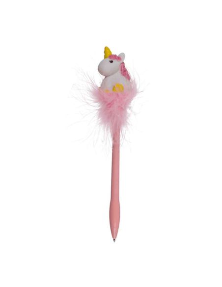 Stylo à Bille Fantaisie Licorne Lumineux avec Pompon / Encre Bleue