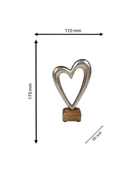 Coeur en Métal sur Socle en Bois / Dimensions : 17 x 11 x 5,5 cm