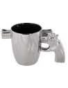 Mug argenté à anse revolver, environ 18 x 10 cm, en faïence