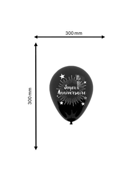 Pack de 6 Ballons "Joyeux Anniversaire" Noir / Dimensions : 30 x 30 cm