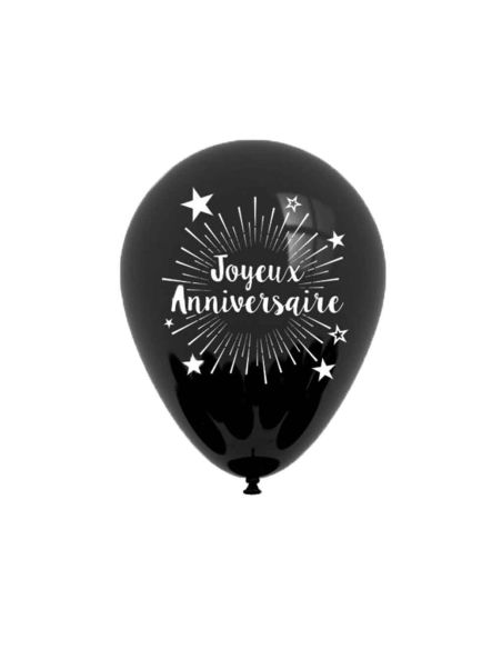 Pack de 6 Ballons "Joyeux Anniversaire" Noir / Dimensions : 30 x 30 cm