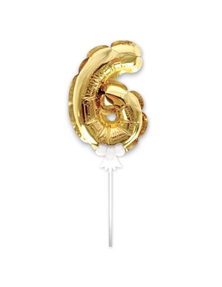 Accessoire Fêtes / Ballon Doré Décoration Gâteau Chiffre 6 / Dimension : 15 x 10 cm