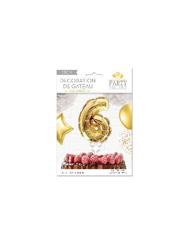 Accessoire Fêtes / Ballon Doré Décoration Gâteau Chiffre 6 / Dimension : 15 x 10 cm